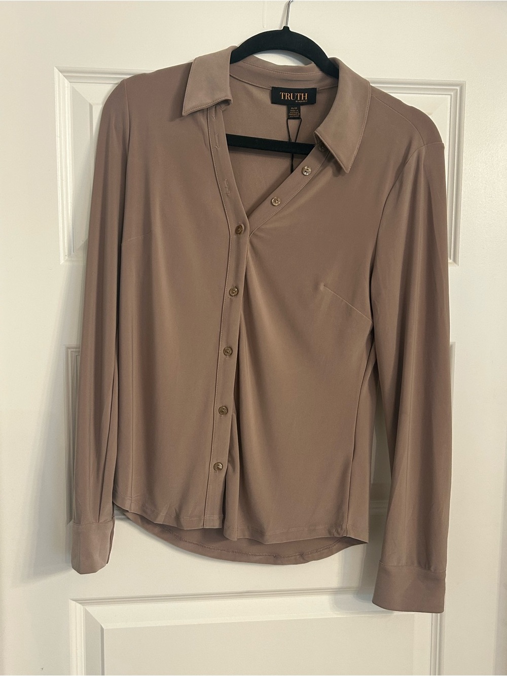 TRUTH Taupe Button-Down Long Sleeve Blouse